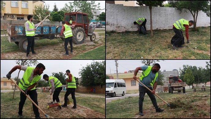 Akçakale belediyesi Park ve Bahçelerde Temizlik Çalışmalarına Hız Verdi