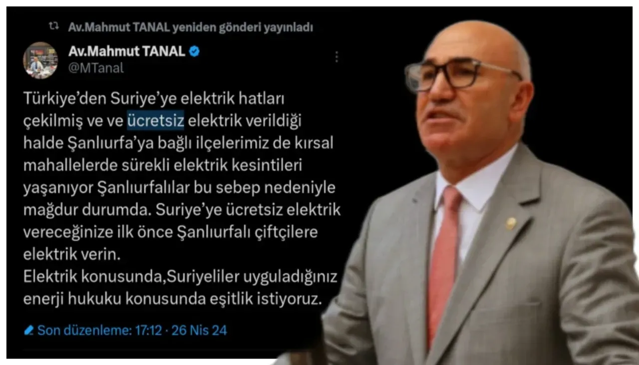 Tanal, Şanlıurfalı çiftçiler mağdurken Suriye’ye ücretsiz elektrik verilmesini eleştirdi
