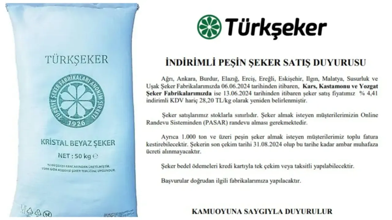 Türkşeker’den İndirimli Peşin Şeker Satışı Duyurusu