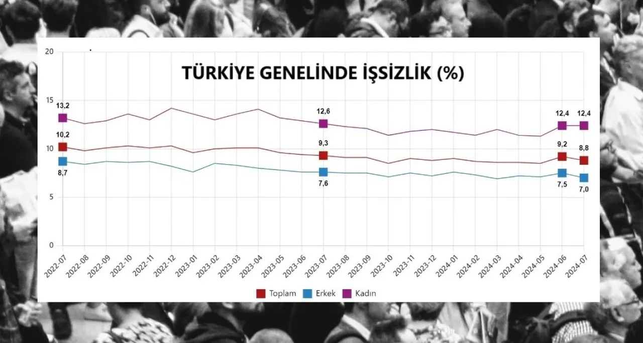 YENİLEME / TÜİK-İşsizlik Temmuz’da 0,4 puan azalarak yüzde 8,8 düzeyine geriledi