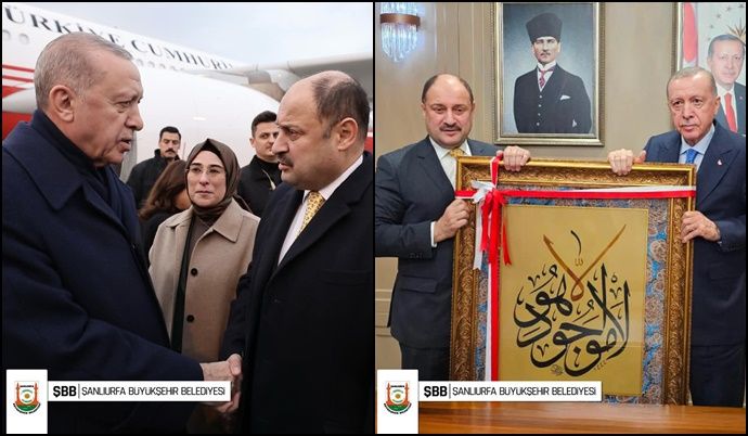 Gülpınar, Cumhurbaşkanı Erdoğan’a özel bir hat tablosu hediye etti